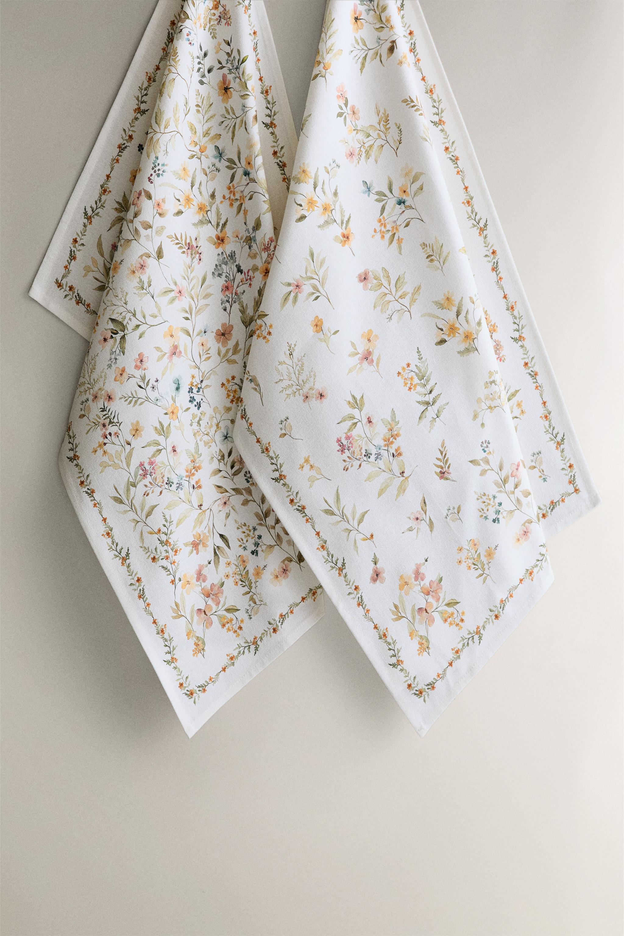 LOT TORCHONS DE CUISINE IMPRIMÉ FLEURS (LOT DE 2)
